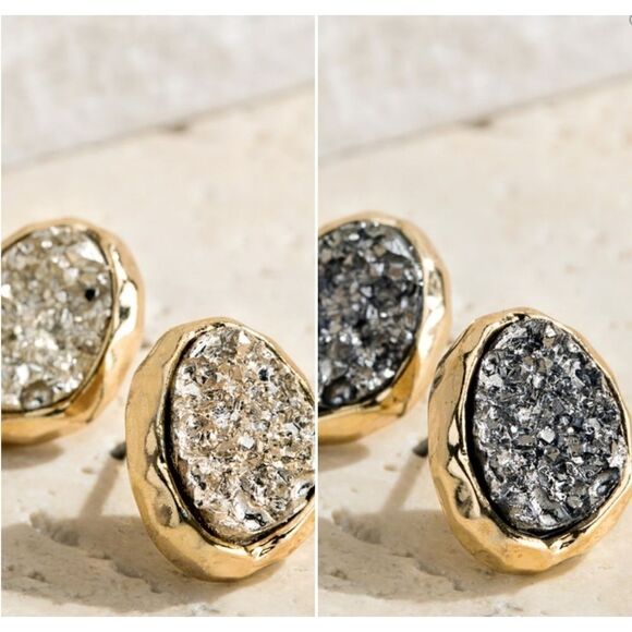 Oval Druzy post earrings - Picture 2 of 6